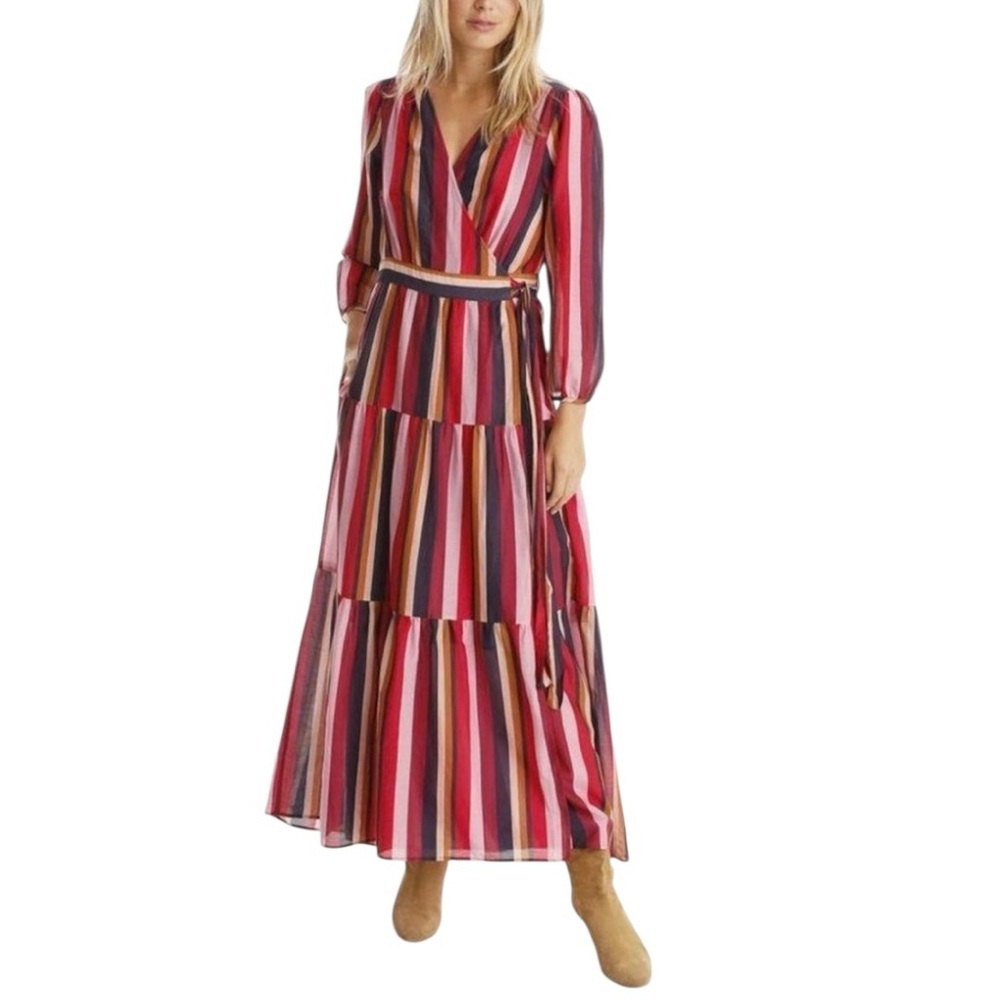 Xirena Tilda Striped Tiered Wrap Dress